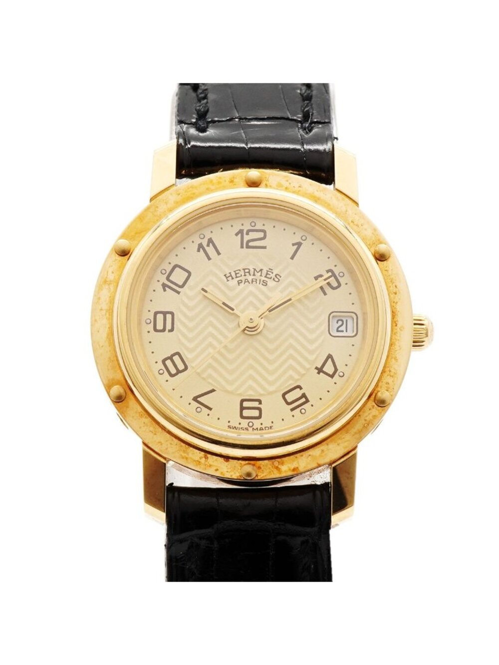 Hermes Clipper Gold Dial Watch